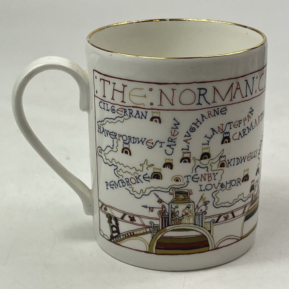 Cadw Norman Castles of South Wales Map Mug Gold Trim Ceramic Coffee Tea Cup